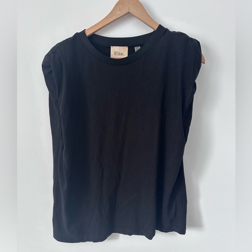 Elie Tahari Black Padded Shoulder Muscle Tee - Sleek Minimalist Tank Top
